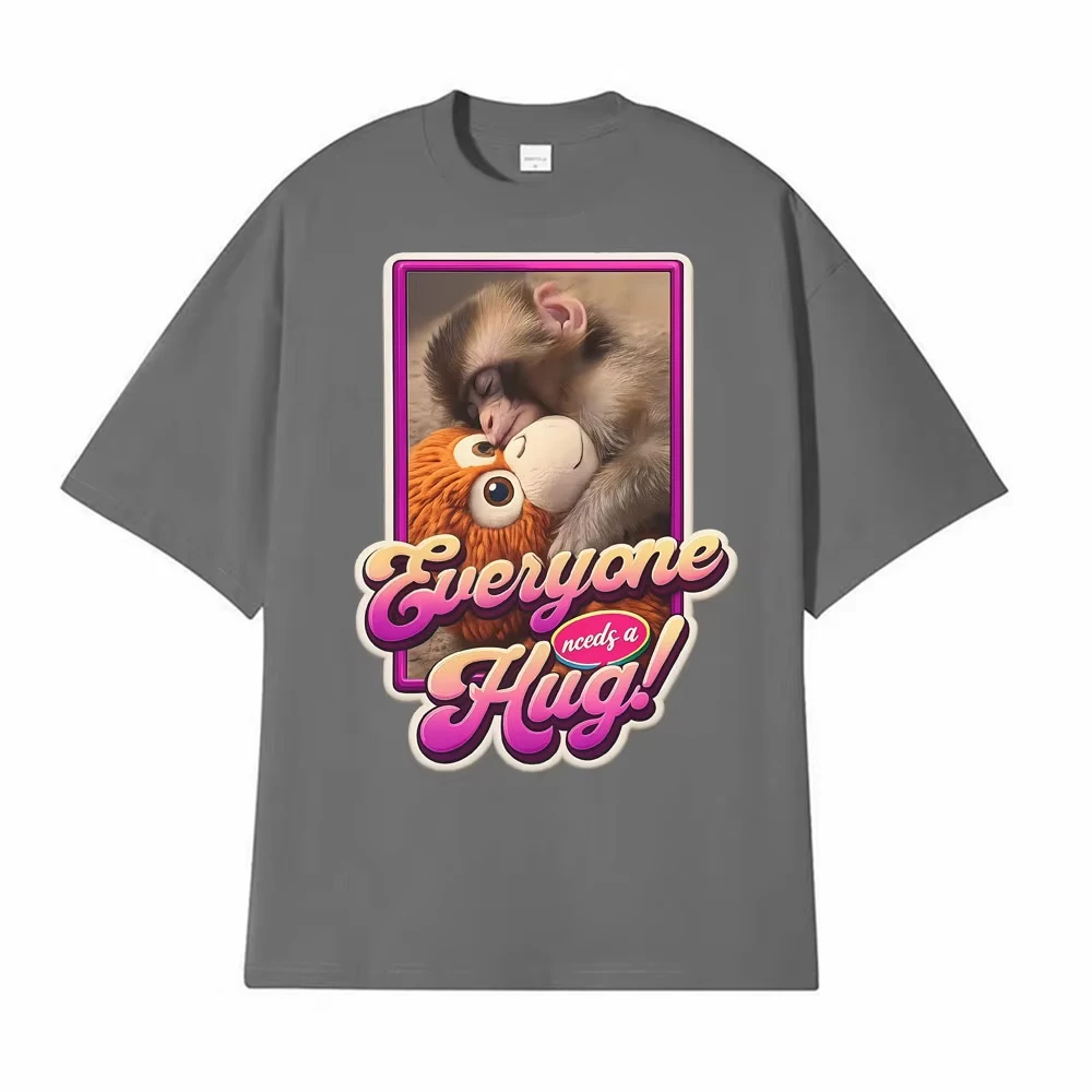 Punch The Funny Monkey Graphic T Shirt Men Women Clothing Cotton High Quality Crewneck T-shirts Oversized Vintage Humor T Shirts