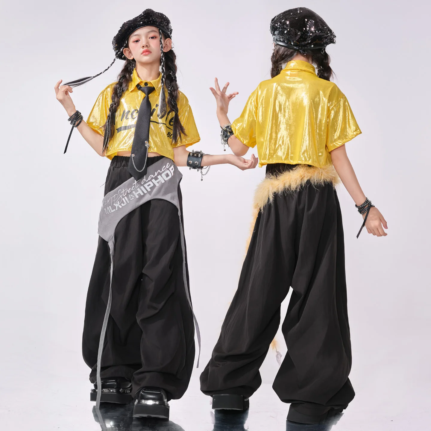 Mädchen Hip Hop Kleidung Goldene Pailletten Crop Tops Cargo Hosen Kind K-pop Streetwear Kind Jazz Mädchen Gruppe Street Dance kleidung Set