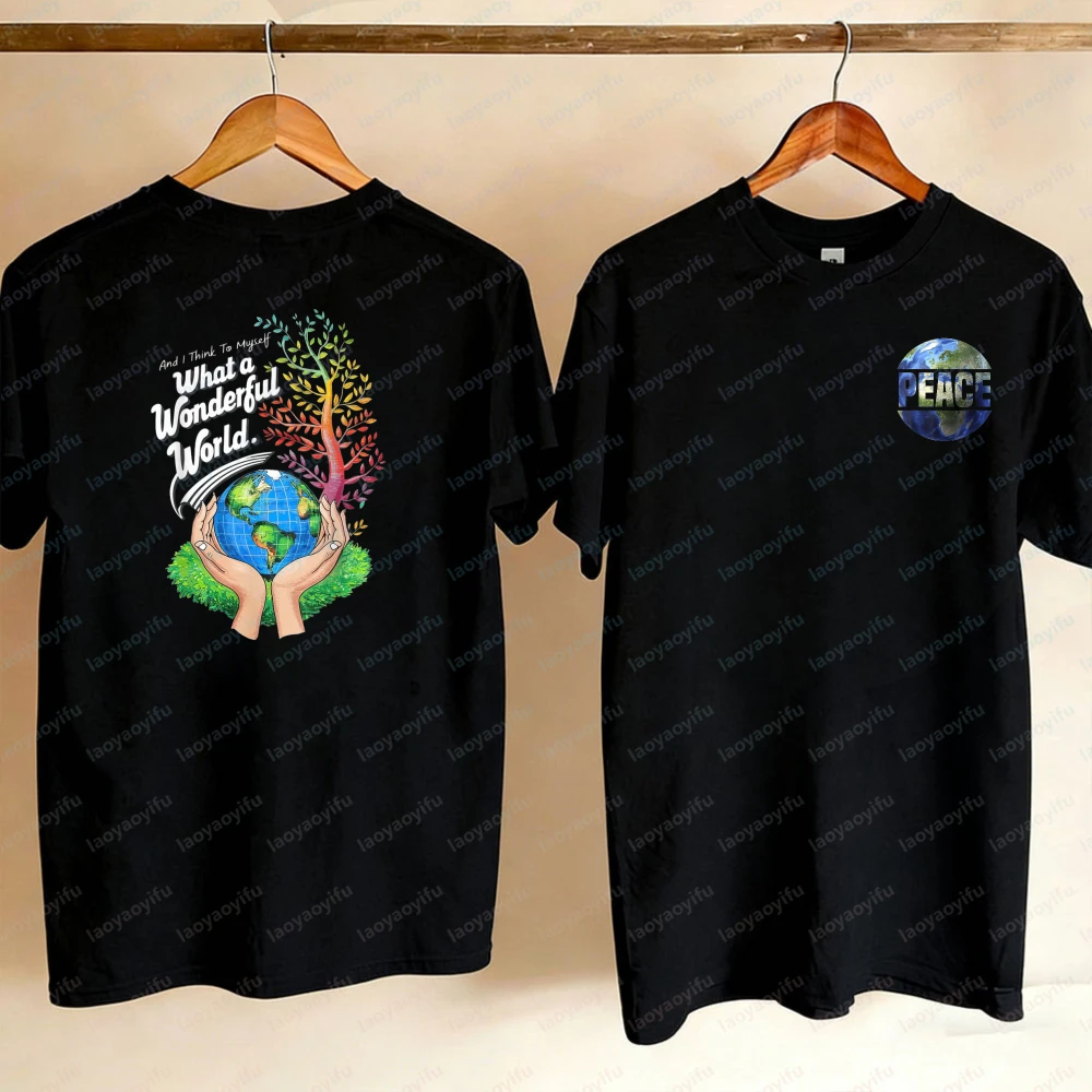 

And I Think To Myself What A Wonderful World Earth Day T-Shirt Graphic T Shirts Y2k Top Vintage Clothes Women Clothes Harajuku