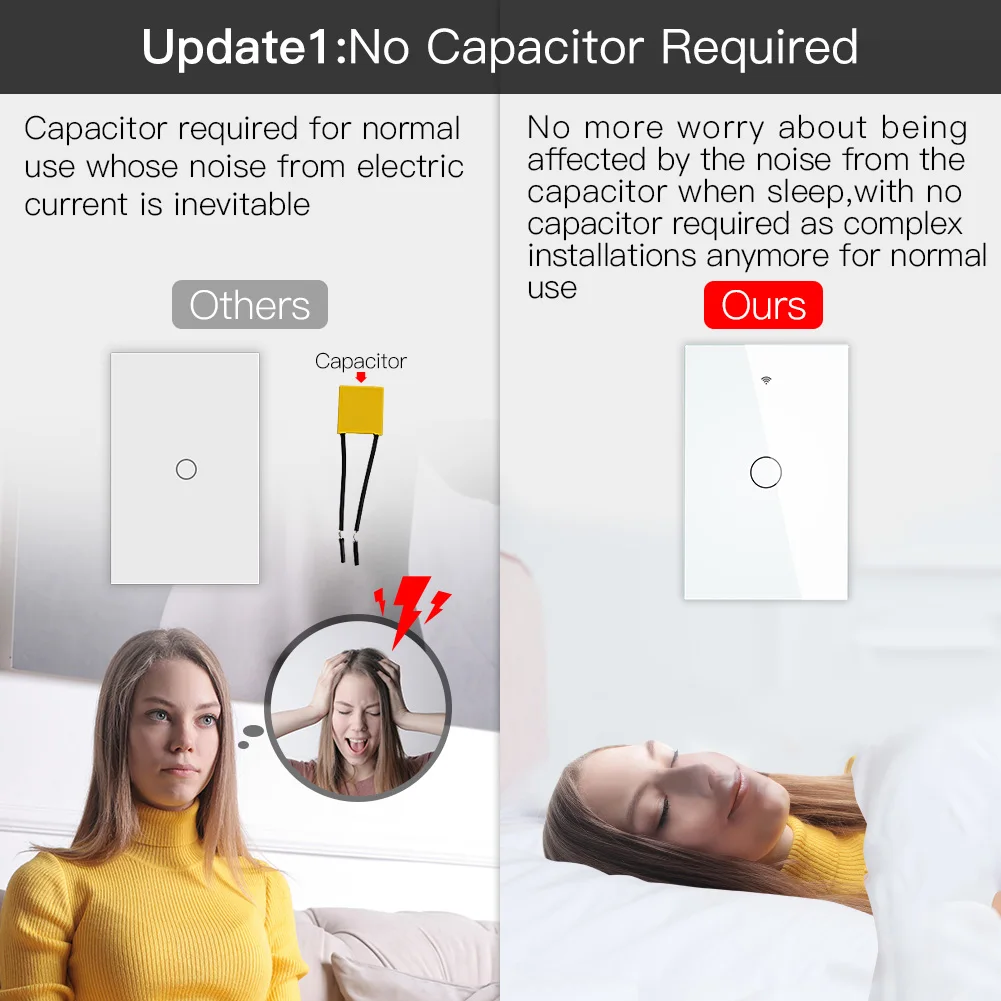 ZigBee Wall Touch Smart Light Switch con neutro/No neutro, nessun condensatore Smart Life/Tuya 2/3 Way Control compatibile AlexaGoogle
