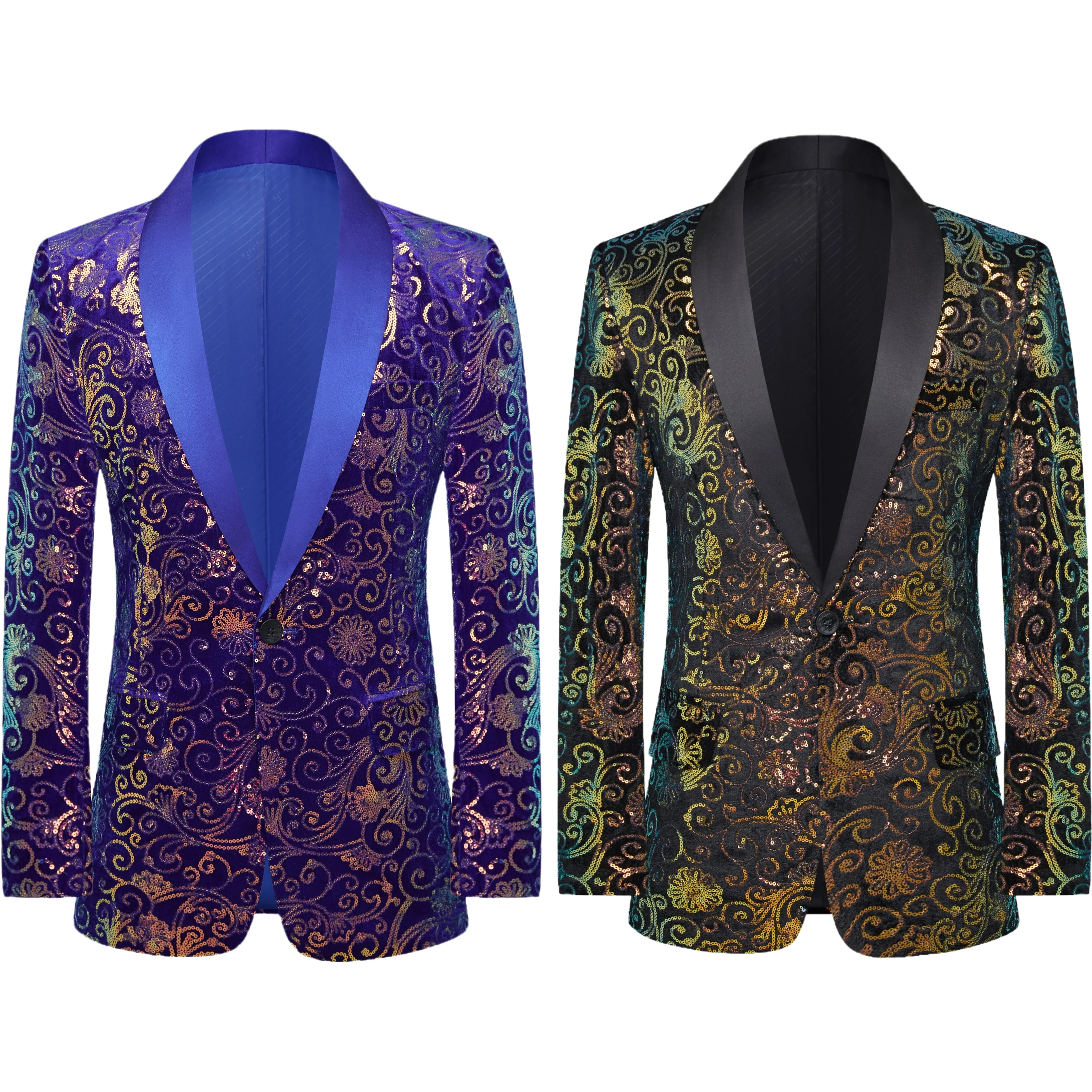 

Carnivals men high-quality slim jackets One Button Pointed collar Sequin Blazer stage costume Graduation party Summer beach