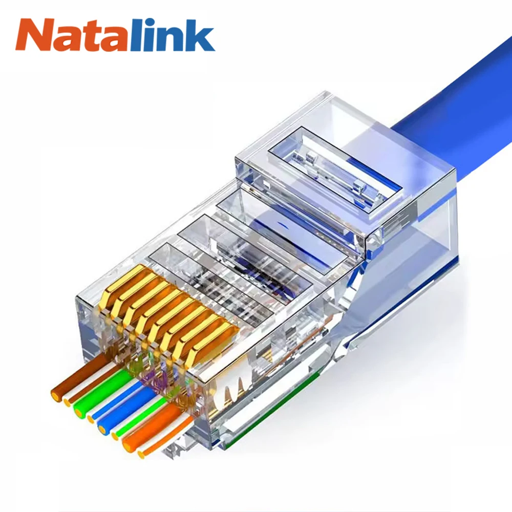 Natalink RJ45 CAT6 Сквозные разъемы с кристаллическими наконечниками 30μ с позолотой 8P8C UTP для Ethernet, модульные сетевые штекеры для CAT6/CAT5e