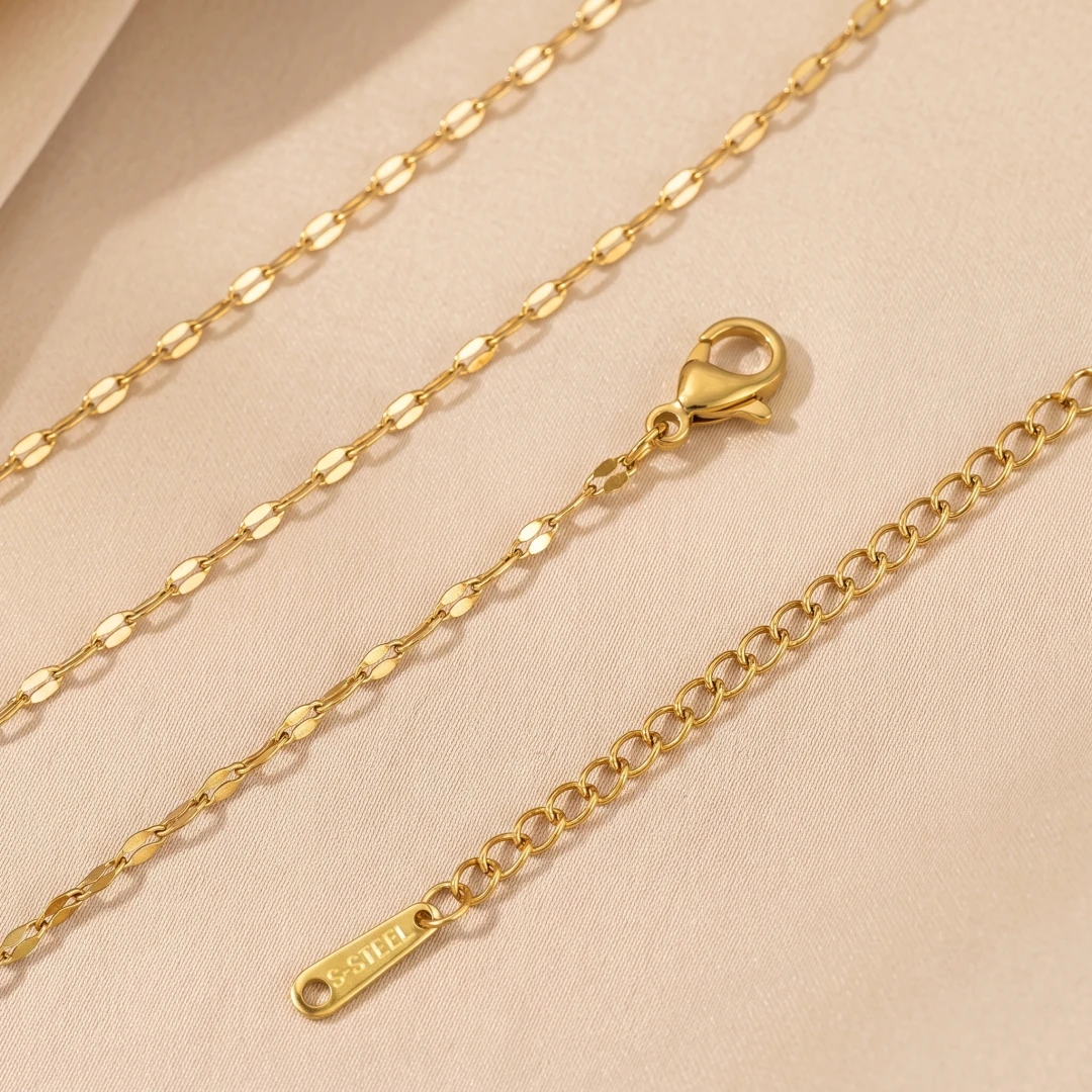 10 Stück 2mm Gold Edelstahl Lip-Link-Kette Halskette Großhandel DIY Bastelbedarf Schmuck Minimalistische Choker-Halskette für Damen und Herren – Detail 1