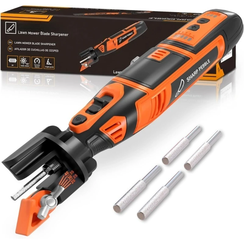 

Аккумуляторная точилка для лезвий газонокосилки, вращающийся инструмент с регулируемым углом направляющей и заточкой колес