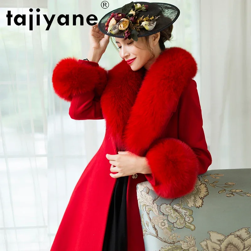 Tajiyane Coats for Women Real Wool Jacket Women\'s wool Long Coat Woman 100% Fox Fur Collar Jackets Elegant Casacos TN1447