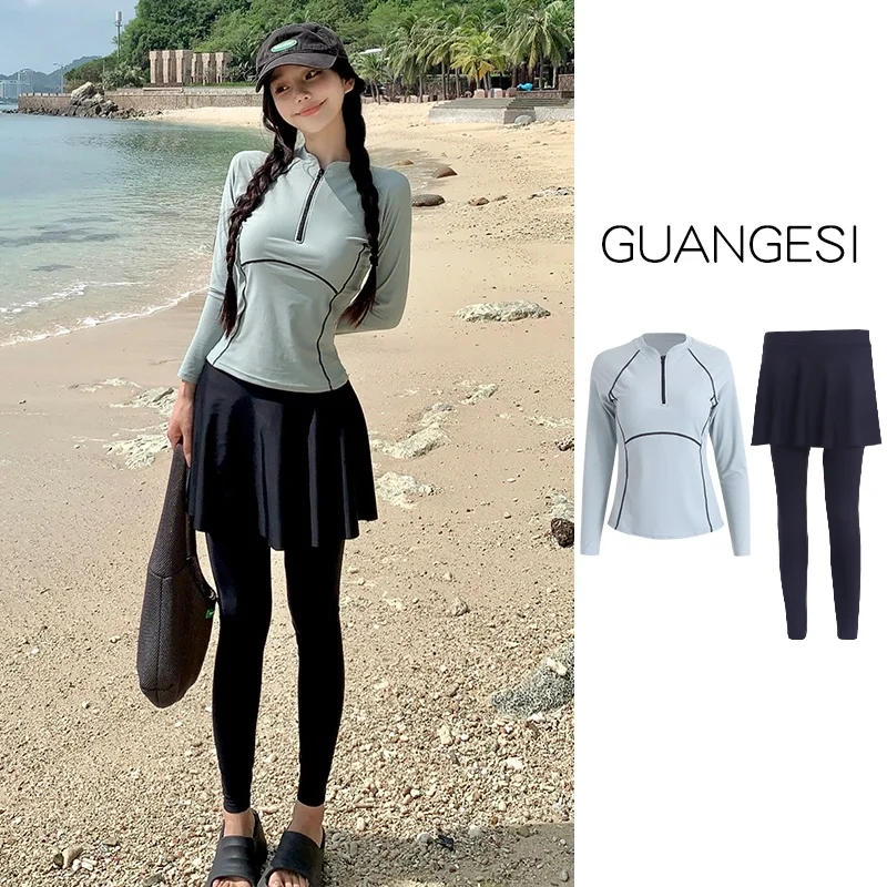 

Женский гидрокостюм Divemaster из двух частей: длинный рукав, длинные брюки, для снорклинга, серфинга, защиты от медуз, быстросохнущий, консервативный, корректирующий фигуру