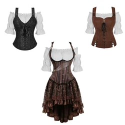 Vintage Steampunk Renaissance Blouse Women Peasant Off Shoulder Short Sleeves Shirt Boho Medieval Pirate Costume