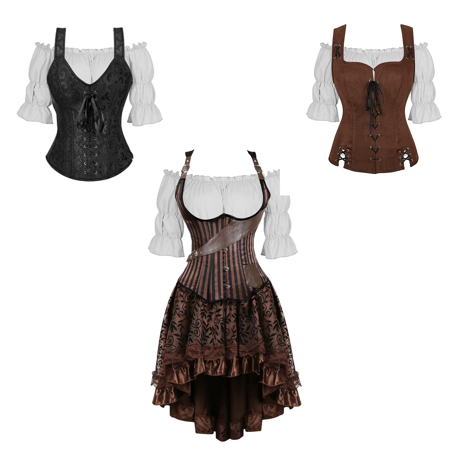 Vintage Steampunk renesansowa bluzka damska chłopska koszula z odkrytymi ramionami i krótkimi rękawami Boho średniowieczny kostium pirata