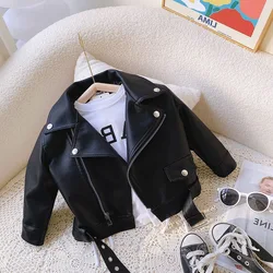 Baby Girls Leather Jackets Elegant Zipper Basic Jacket Spring Autumn 2024 Classics Handsome Baby Boy Pu Outerwear Kids Clothing