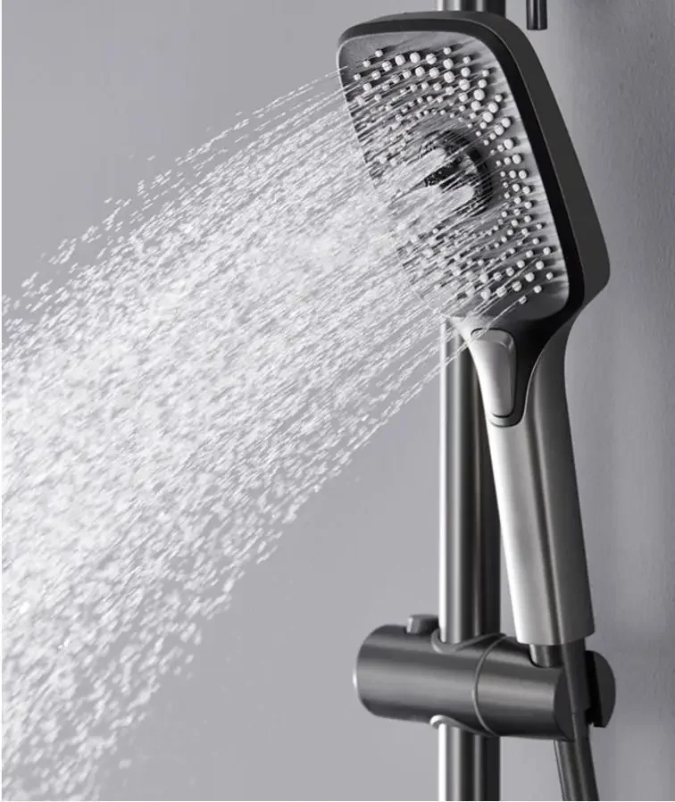 Gray Brass Cold and Hot Piano Key Shower Head Set Bathroom and Washroom  White Shower Head