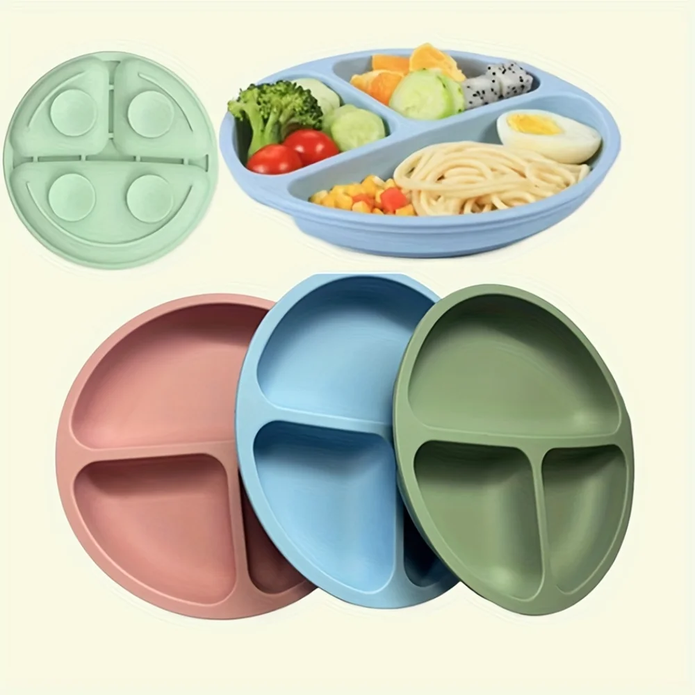 

100% Silicone Suction Plates For Babies & Toddlers - Stay Put Divided Design, Microwave & Dishwasher Safe!