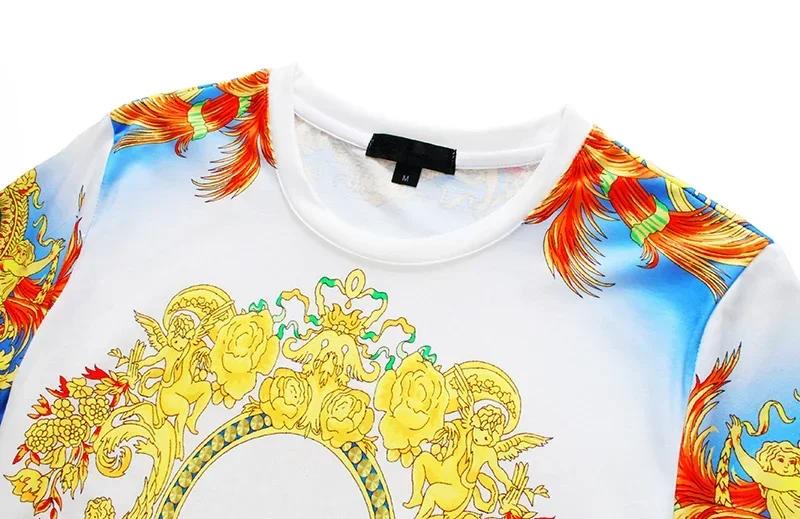 Baroque men's and women's summer T-shirts, 3D printed shirts, vintage luxury brands, royal floral T-shirts