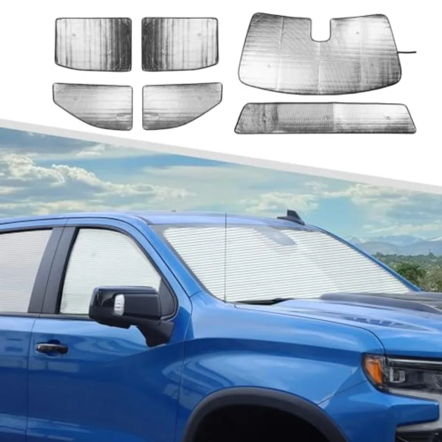 

Fit for Chevrolet Silverado/GMC Sierra 4 Door 2019-2024 sun visor shade set: side and rear window polyester fabric black UV-blo