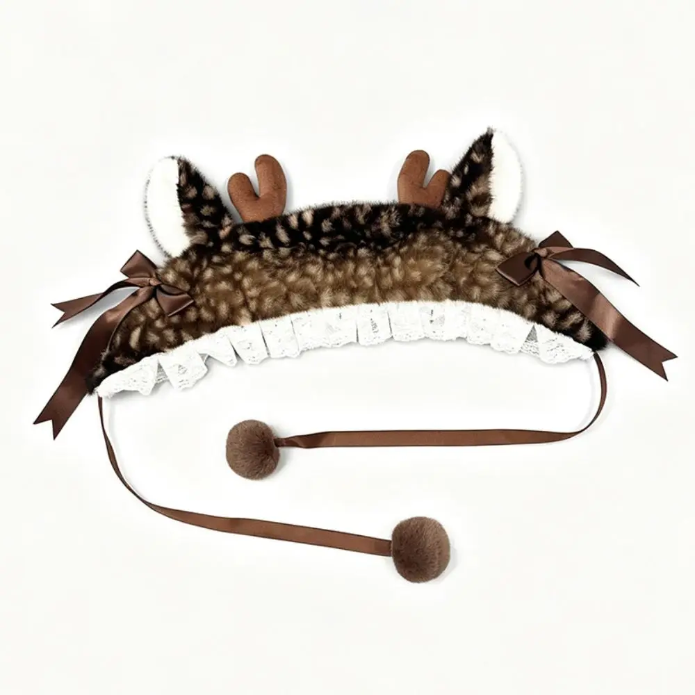 Kawaii Thick Deer Pattern Faux Fur Hat Leg Cover Faux Mink Fur Cross-tie Scarf Washable Warm Mink Fur Fake Collar Street Styling