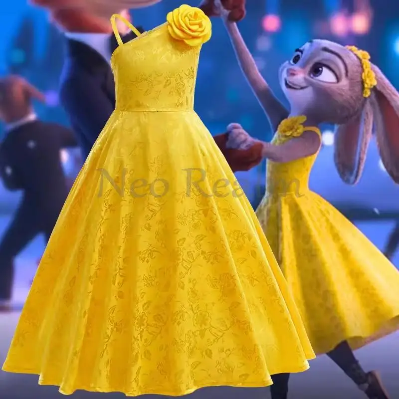 Hasen-Offizier Cosplay Gelbes Kleid Kopfschmuck Halloween-Kostüm Blumenkleid Karneval-Partykleid