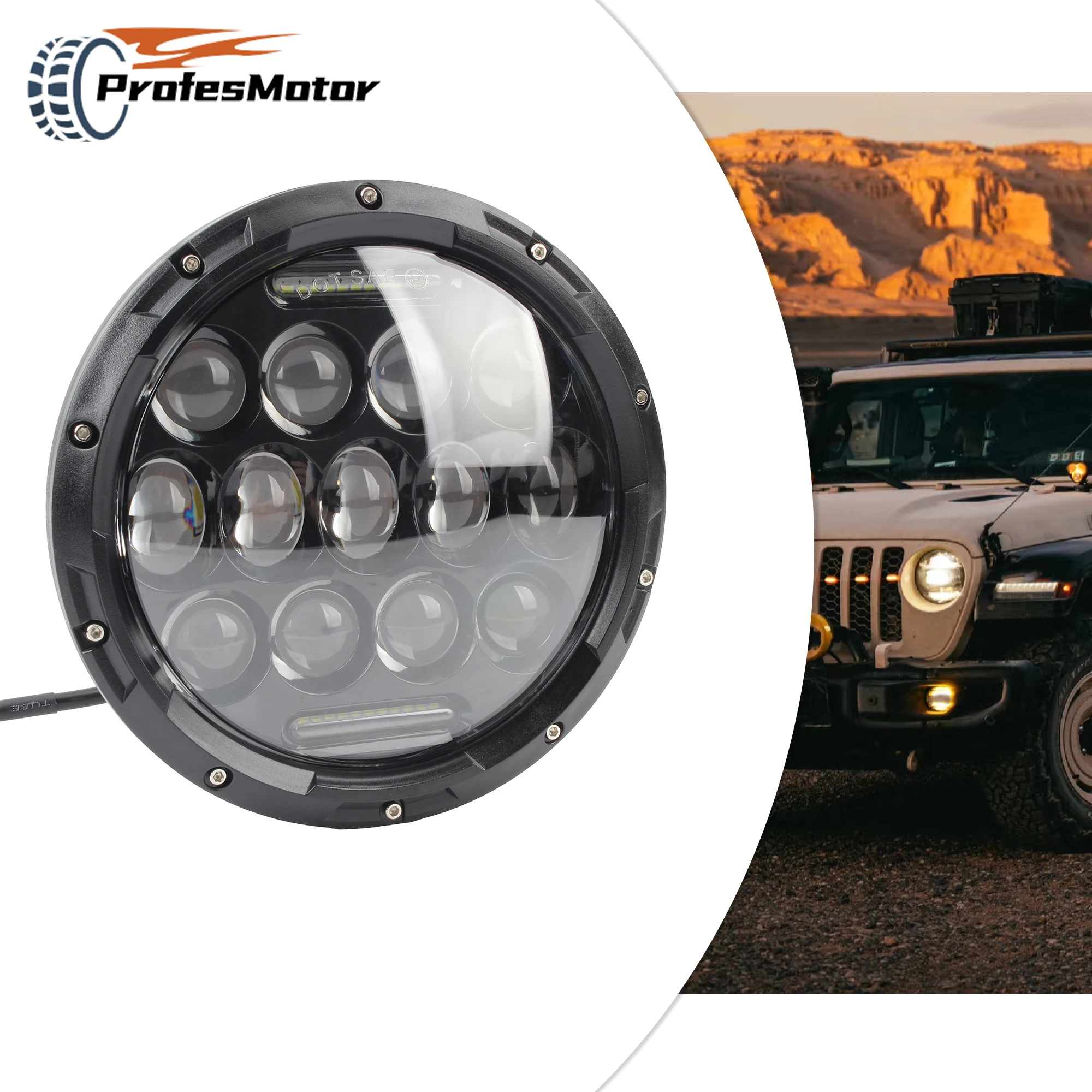 

Motorcycle 7 inch 75W LED Headlight for Yamaha Harley Road King Jeep Supermoto Cafe Racer Round LED Wick Modified Accessories