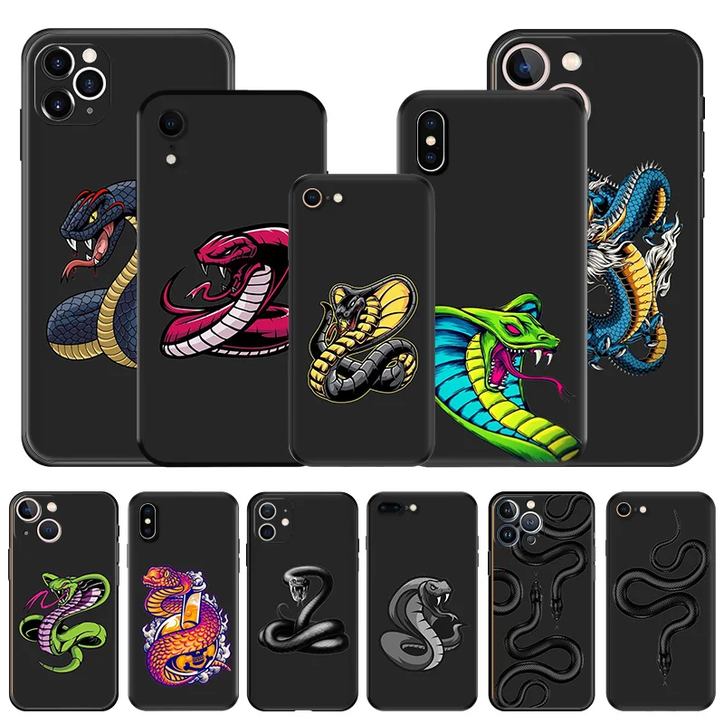 Soft Phone Cases For iphone 16 15 14 13 12 11 Pro XS Max Mini XR 7 8 Plus Purple Green Red Snake Cobra Python Black Matte Cover