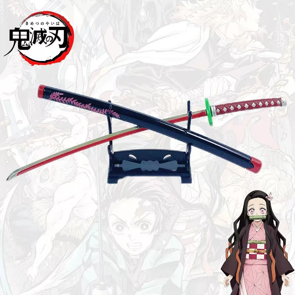 9.5inch Demon Slayer Nezuko Kamado Metal Katana Sword Japanese Katana Sabre Original Samurai Sabre Ninja Blade Cosplay Prop Toy