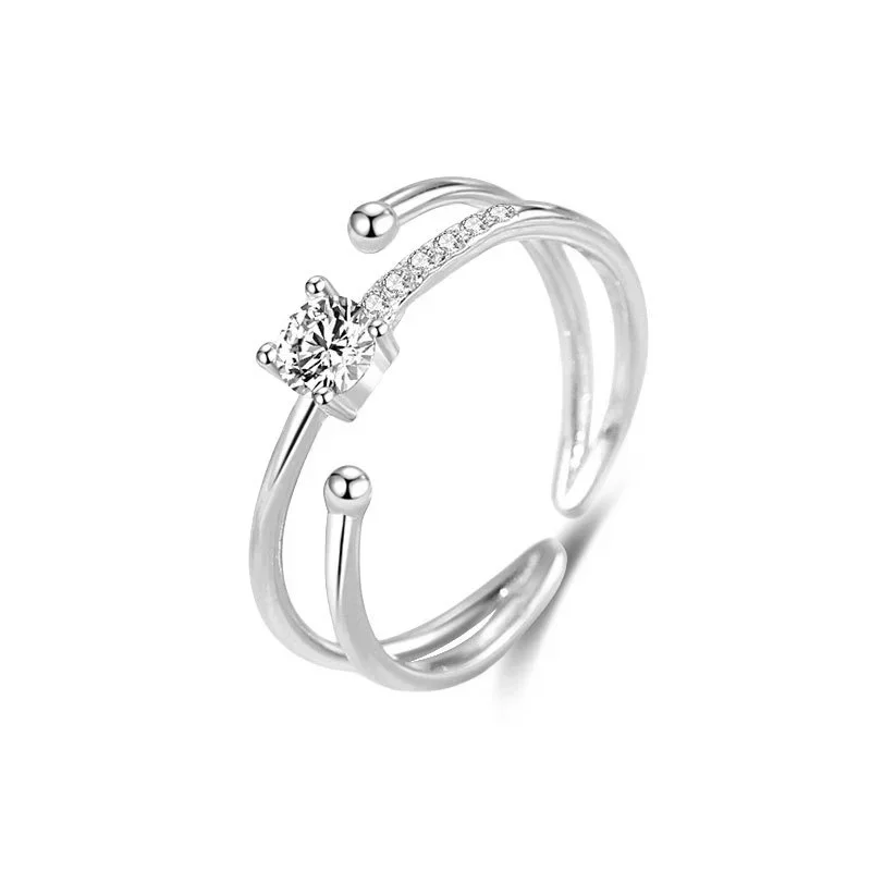 Cute silver Sparkly zircon ring Creative adjustable women Girls Engagement jewelry party gift accessories