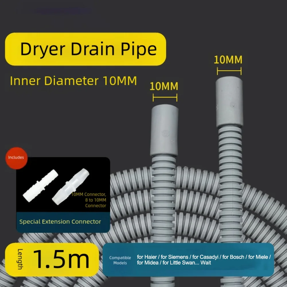 1pcs 1.5m/2m Dryer Drain Pipe For Midea For Haier For Siemens Dryers Drain Extension Pipe Adapter Drainage Tube 10mm Inner Dia