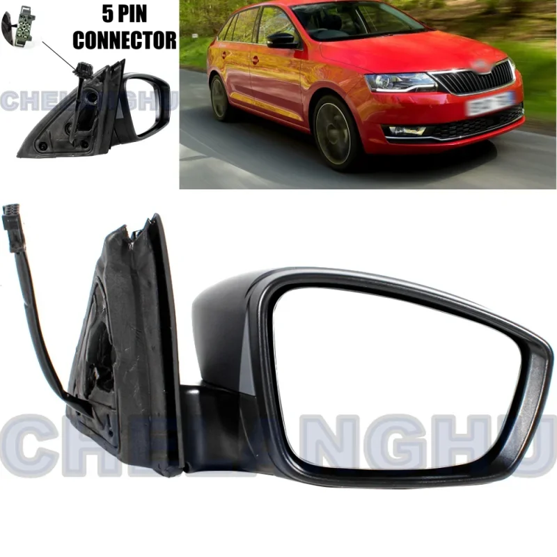 Mirror Assembly For Skoda Rapid 2019 2020 2021 2022 2023 Right Side 5 Pins Paintable Heated Power Adjust Power Fold Turn Light