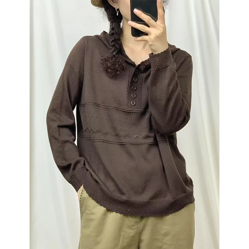Masss Wasss marque 2025 automne pull ample femmes mode Vintage classique à capuche chandails dames de luxe élégant coton pulls