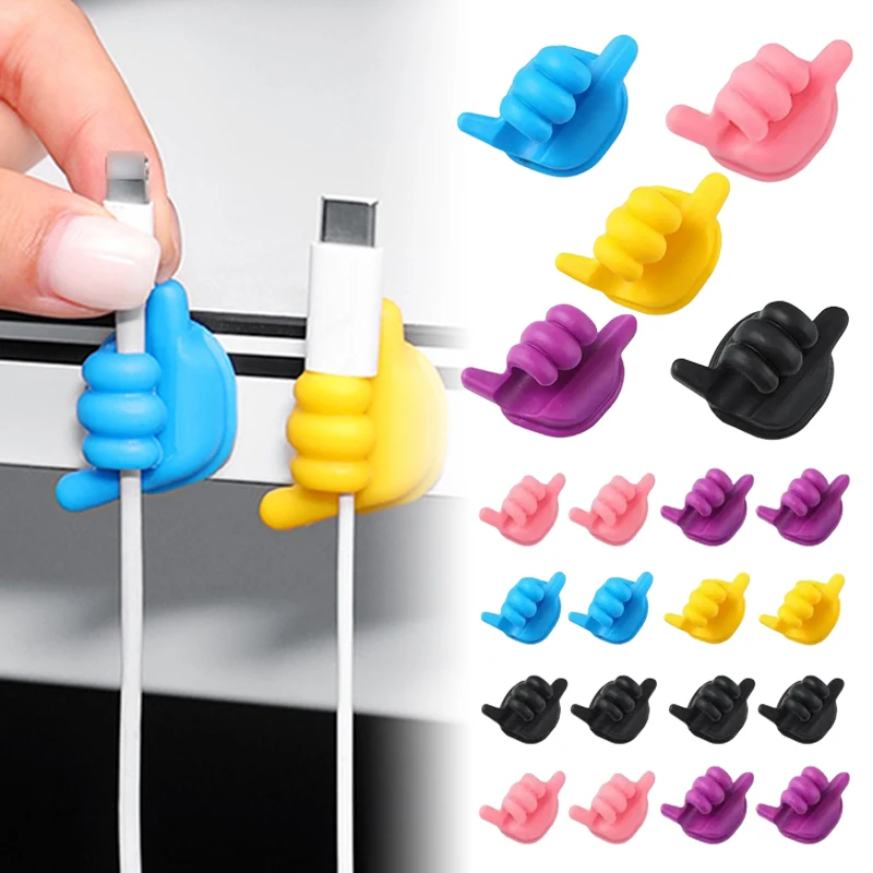 Criativo Silicone Polegar Cabo Winder Gancho, Multifuncional Car Desk Wall, Auto-adesivo, carregador de fone de ouvido, Organizadores de fio, 1-10pcs