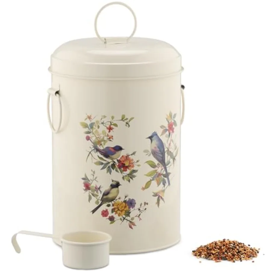 

Bird Seed Storage Container - Metal Pet Food Box with Lid and Handles - Includes Handy Scoop - Outdoor Containers for Birdseed