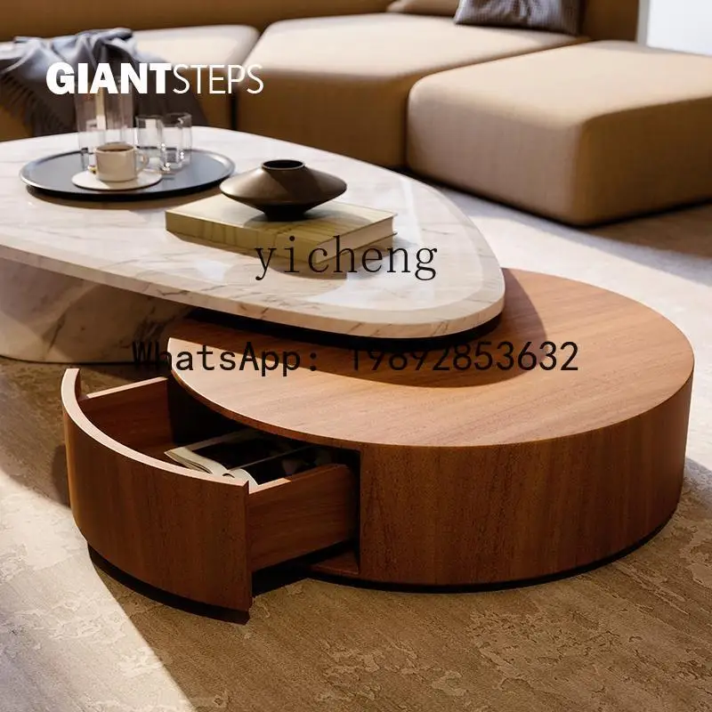 

F1 coffee table living room household small apartment light luxury movable with natural marble oval combination coffee table