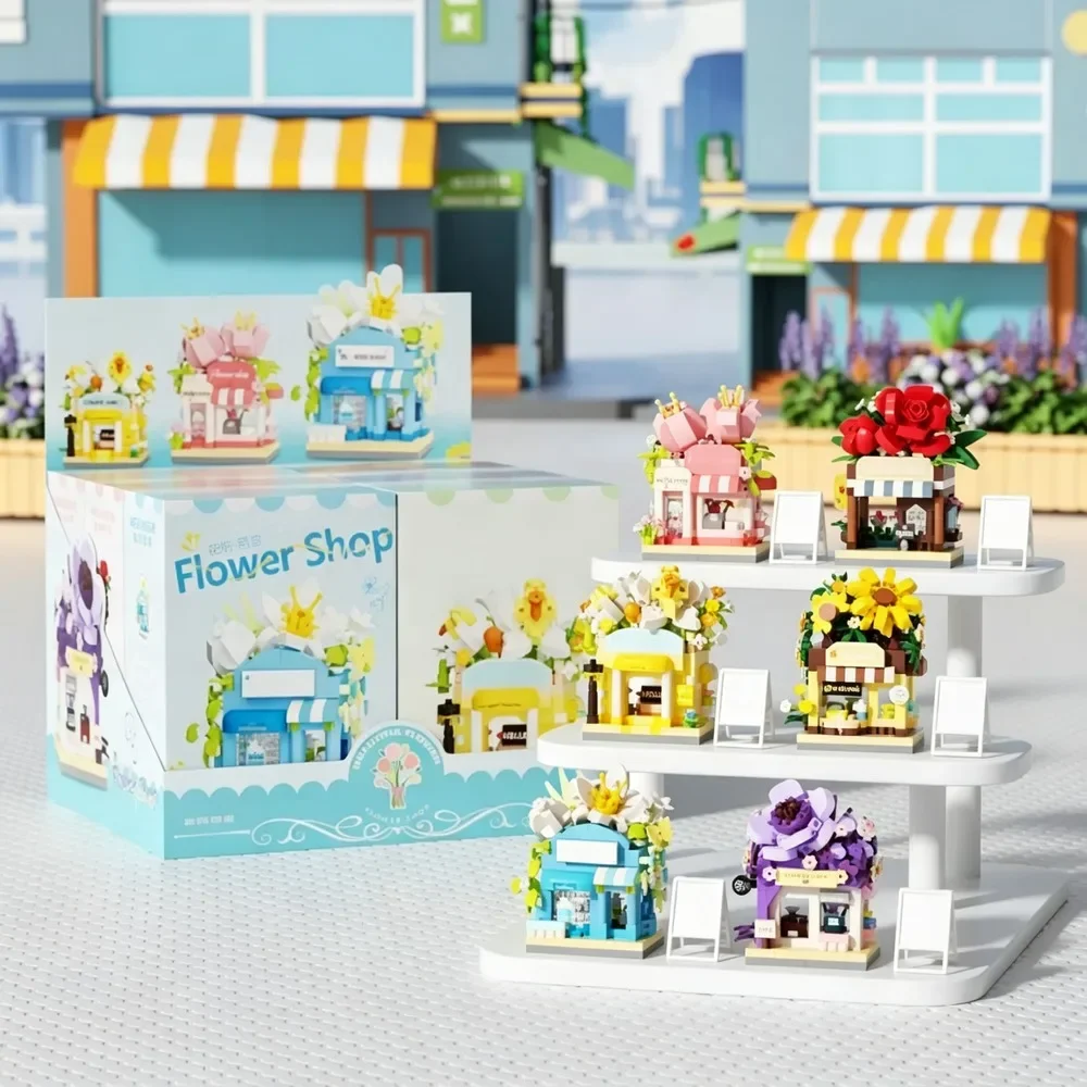 Street View Shop Series Micro Particle Building Blocks Assembly Burger Beverage Store Model Desktop Ornament Gift 24 Styles