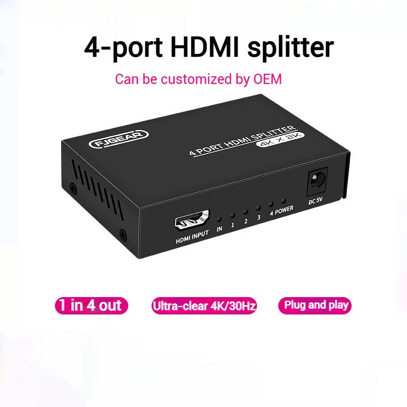 1 in 4 Out HDMI Splitter HD 4K Video Switcher HDMI-Compatible Cable Adapter 1x4 Hub For PS4 Laptop Monitor TV Box Projector