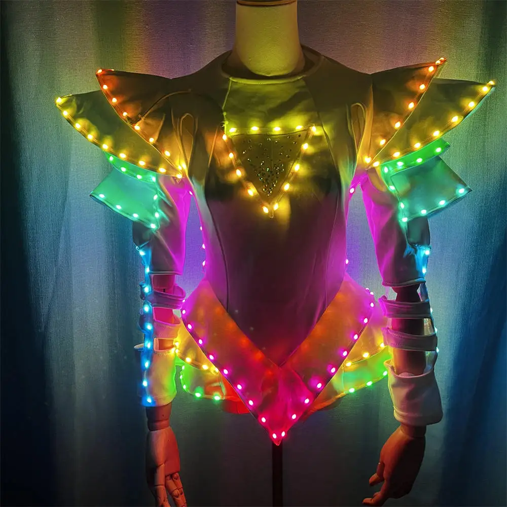 

RGB Women Full Color Sound Control Led Dress Light up Skirt Bar DJ Full Color Nightclub Led Costumes Jacket Performance Clothes