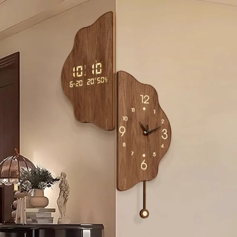 Nordic Wall Clocks Art Design Log Color Clocks Aesthetic Vintage Irregular Led Electronic Clock Living Room Decorations HQ462