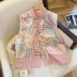 Flower Jacquard Cardigan Women Loose Sleeveless Vest Jackets Chinese Style Tang Suit Cheongsam Spring Summer Vest Vintage Coats