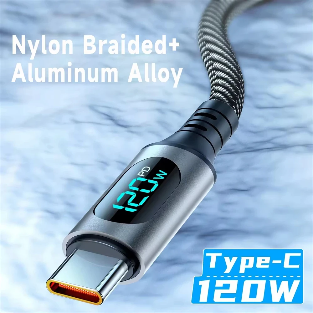 NNBILI PD100W USB A typu C do USB C z cyfrowym wyświetlaczem LED Super szybki kabel do ładowania dla Xiaomi 14 Huawei Samsung S24 Oneplus