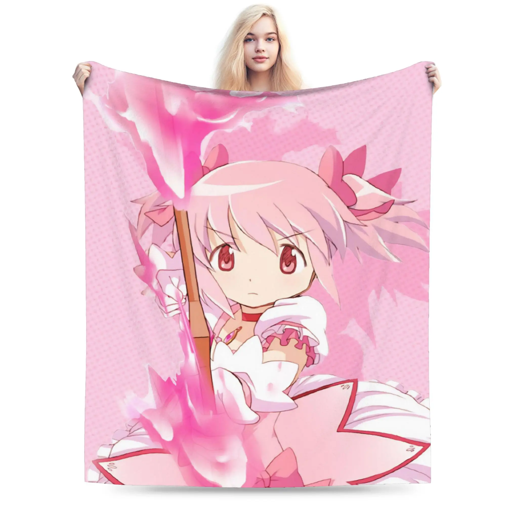 Puella Magi Madoka Magica Anime Blanket Fleece Print  Breathable Lightweight Throw Blanket for Bed Car Quilt