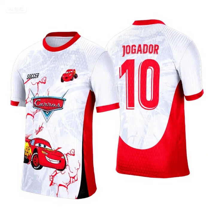 Relâmpago mcqueen dos desenhos animados futebol roupas esportivas de manga curta secagem rápida ao ar livre fitness camiseta do miúdo adulto treinamento topo