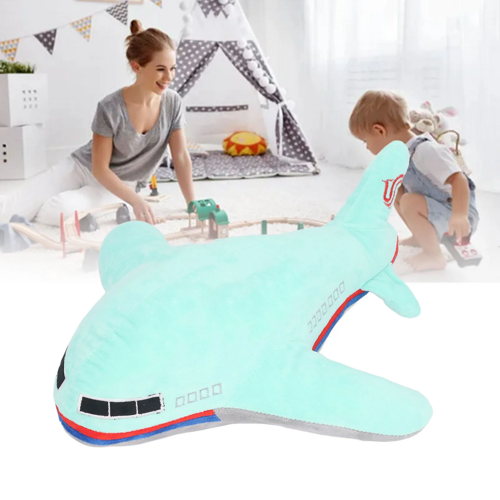 ZK30 Stuffed Airplane Plush Toys Adorable Soft Comfortable Kids Toy Plane Pillow for Decorate Home Sofa Green