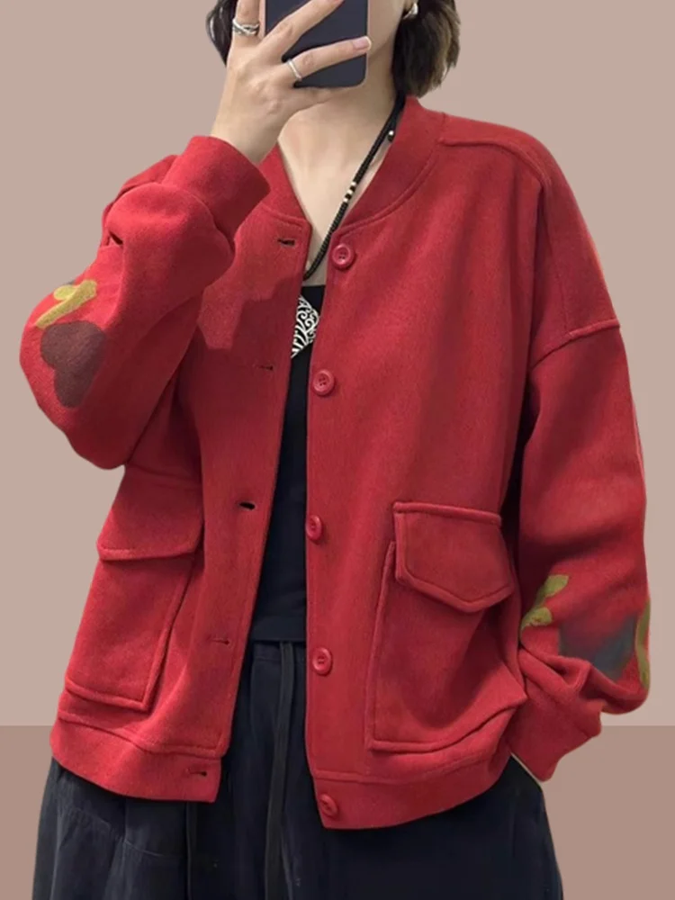 

Casual Sle Long Sve Baseball Jaet Outerwear for Middle-Aged Women Spring Autumn New Faion Loose Fit Open Cardigan