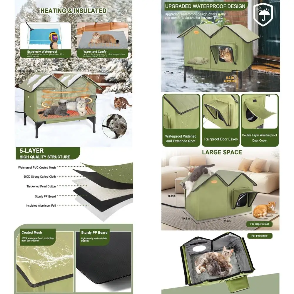 

Large Insulated Outdoor Cat Shelter for Winter, Weatherproof with Elevated Base and Escape Door for Multiple Cats