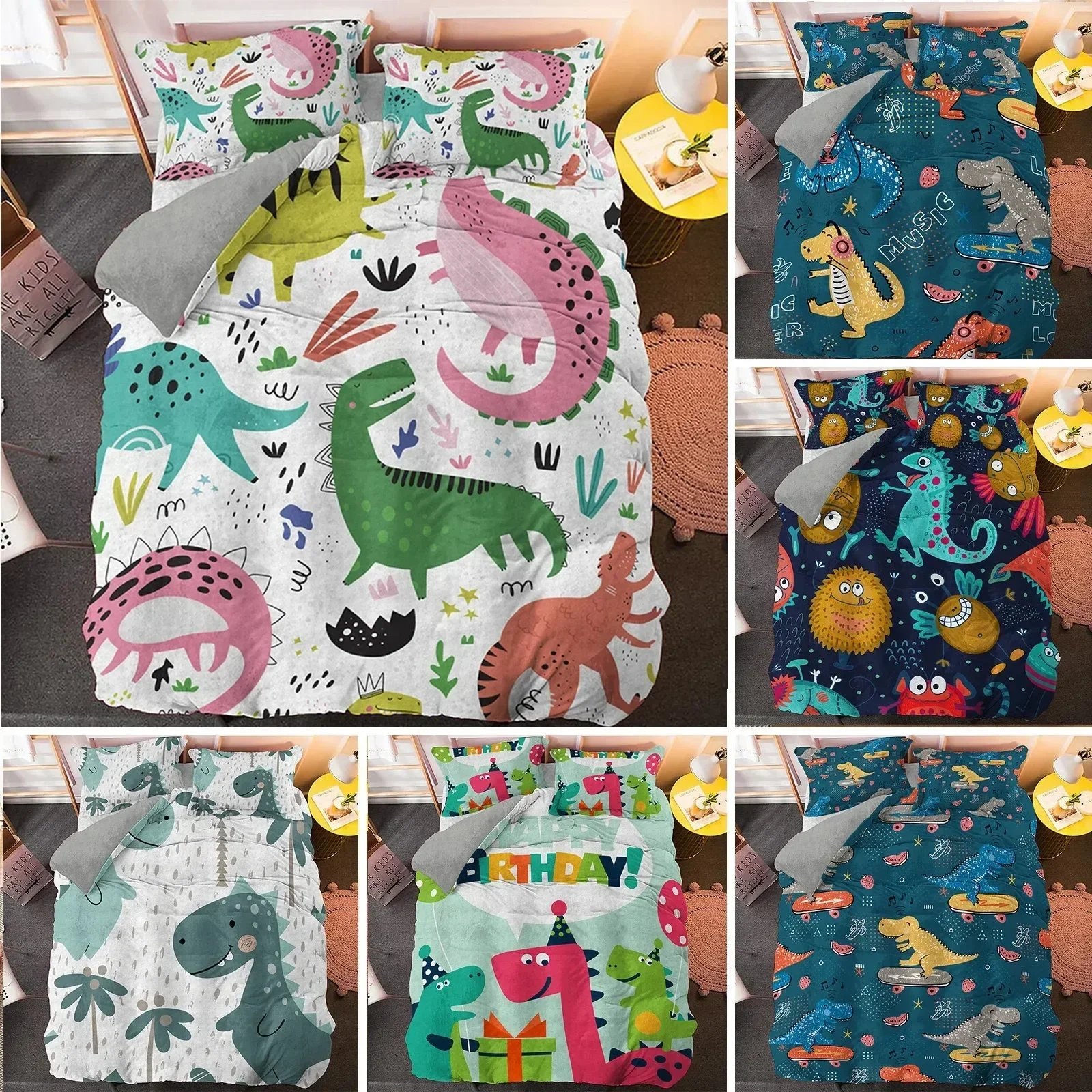 

Cartoon Dinosaur Bedding Set Twin Queen King Size Boho ComforterDuvet Cover Polyester Quilt Cover Pillowcase Soft Bedclothes