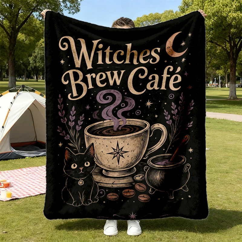 Witches Brew Cafe Comfy Blanket, Comfort Halloween Flannel Blanket, Witchy Coffee Flannel Throw, Spooky Cafe Warm Blanke
