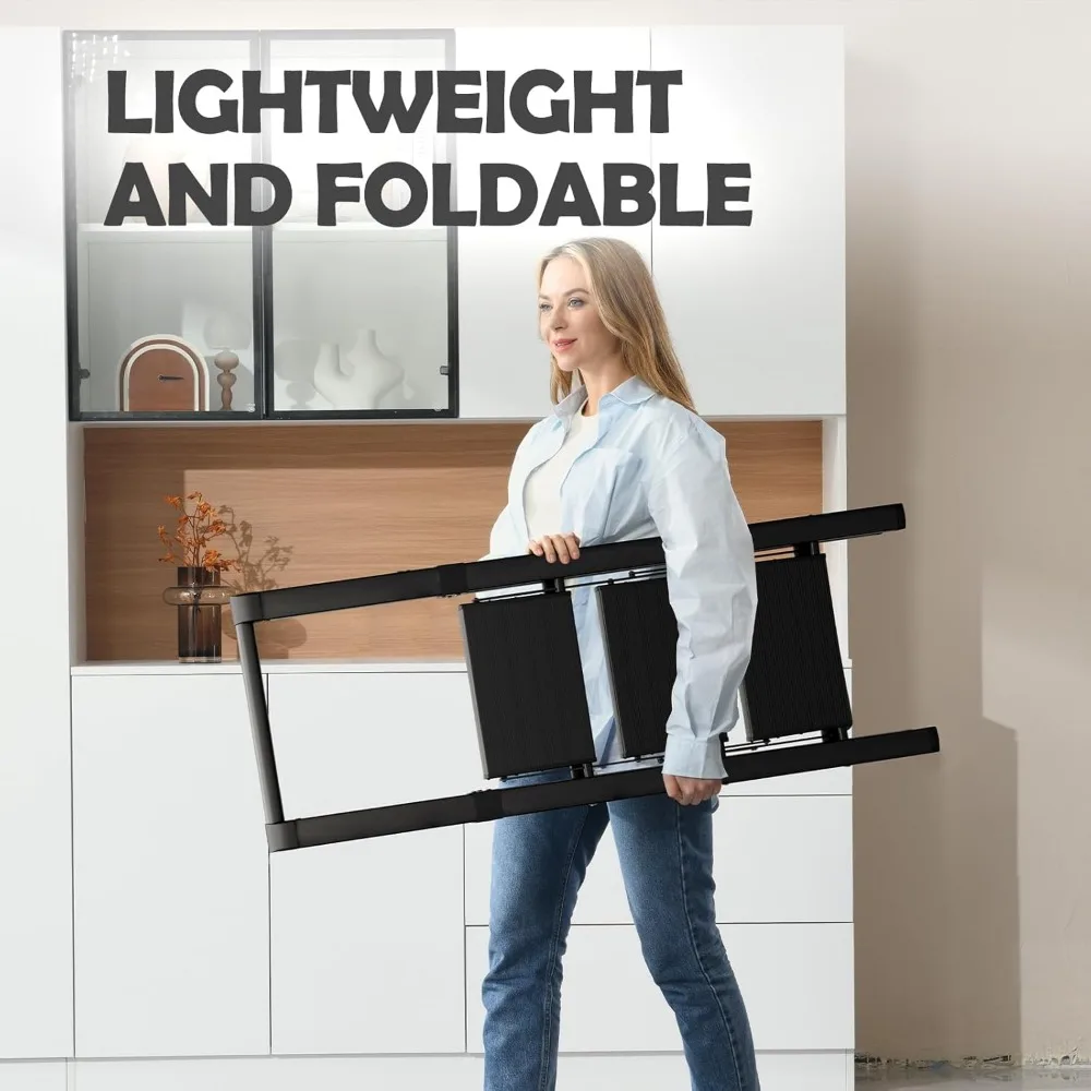سلم ألومنيوم قابل للطي بثلاث خطوات، خفيف الوزن ومحمول مع مشاعل مضادة للانقسام، قبضة يد مريحة لسهولة الاستخدام والثبات