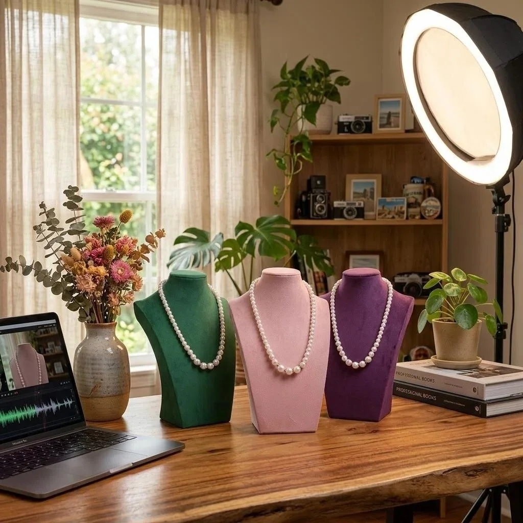 Velvet Covered Necklace Bust Display Stand Multi Color Mannequin Torso Jewelry Bust Holder Store Showcase Photo Shooting