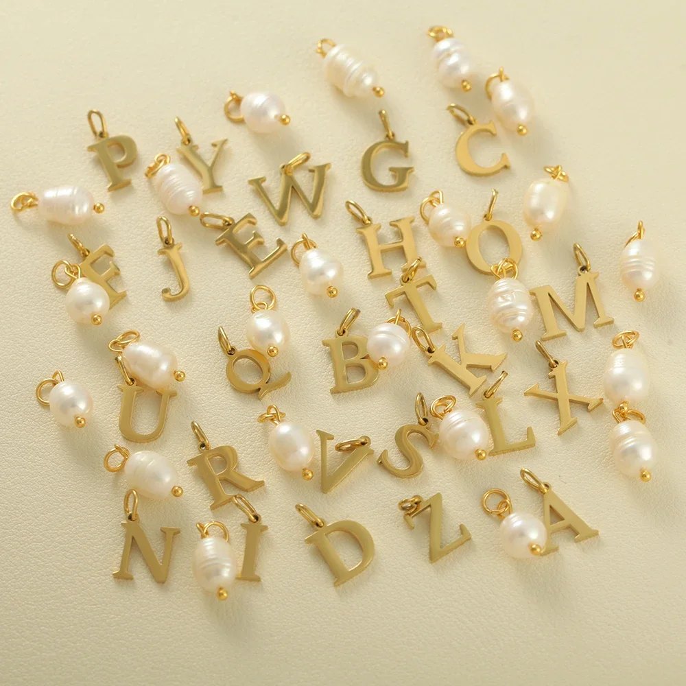 

Golden Choker Stainless Steel DIY Necklaces Women Necklace Spring Buckle Chain Initial Letter Pearl Pendant Women's Jewelry Gift
