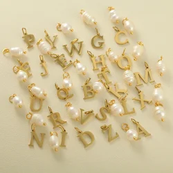 Golden Choker Stainless Steel DIY Necklaces Women Necklace Spring Buckle Chain Initial Letter Pearl Pendant Women's Jewelry Gift