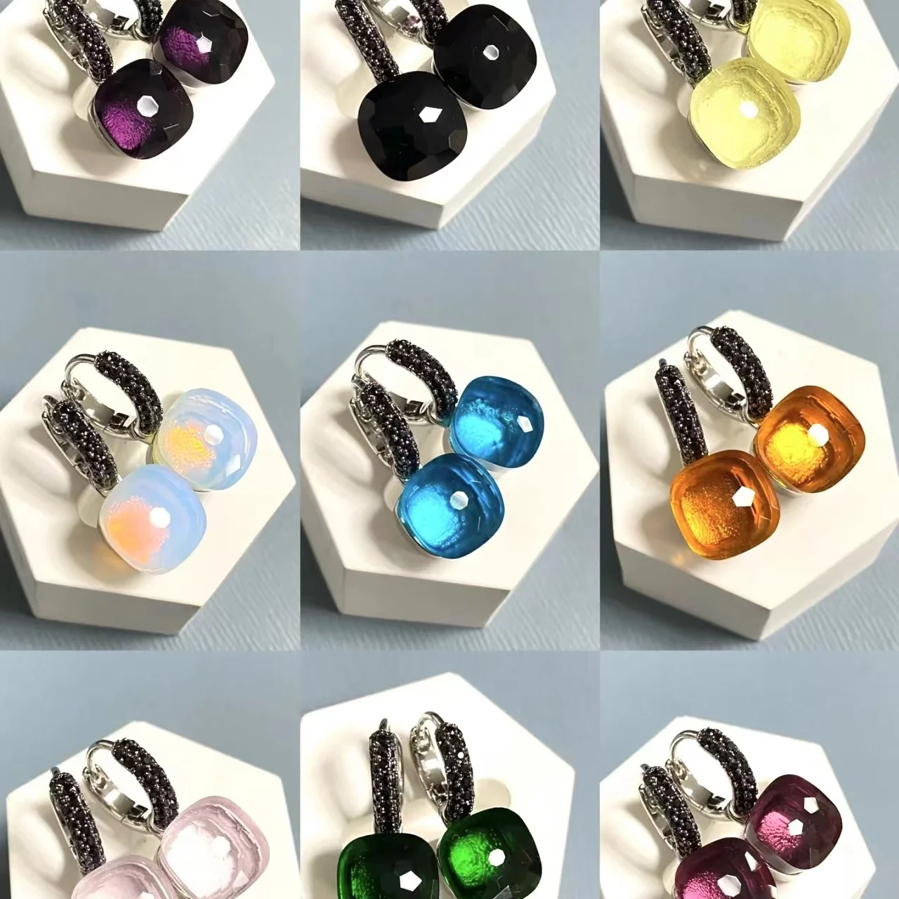

10.6mm Classic Nudo Earrings Inlay Black Zircon with Black Gun Plated Square Candy Crystal Earrings Fashion Jewelry For Women