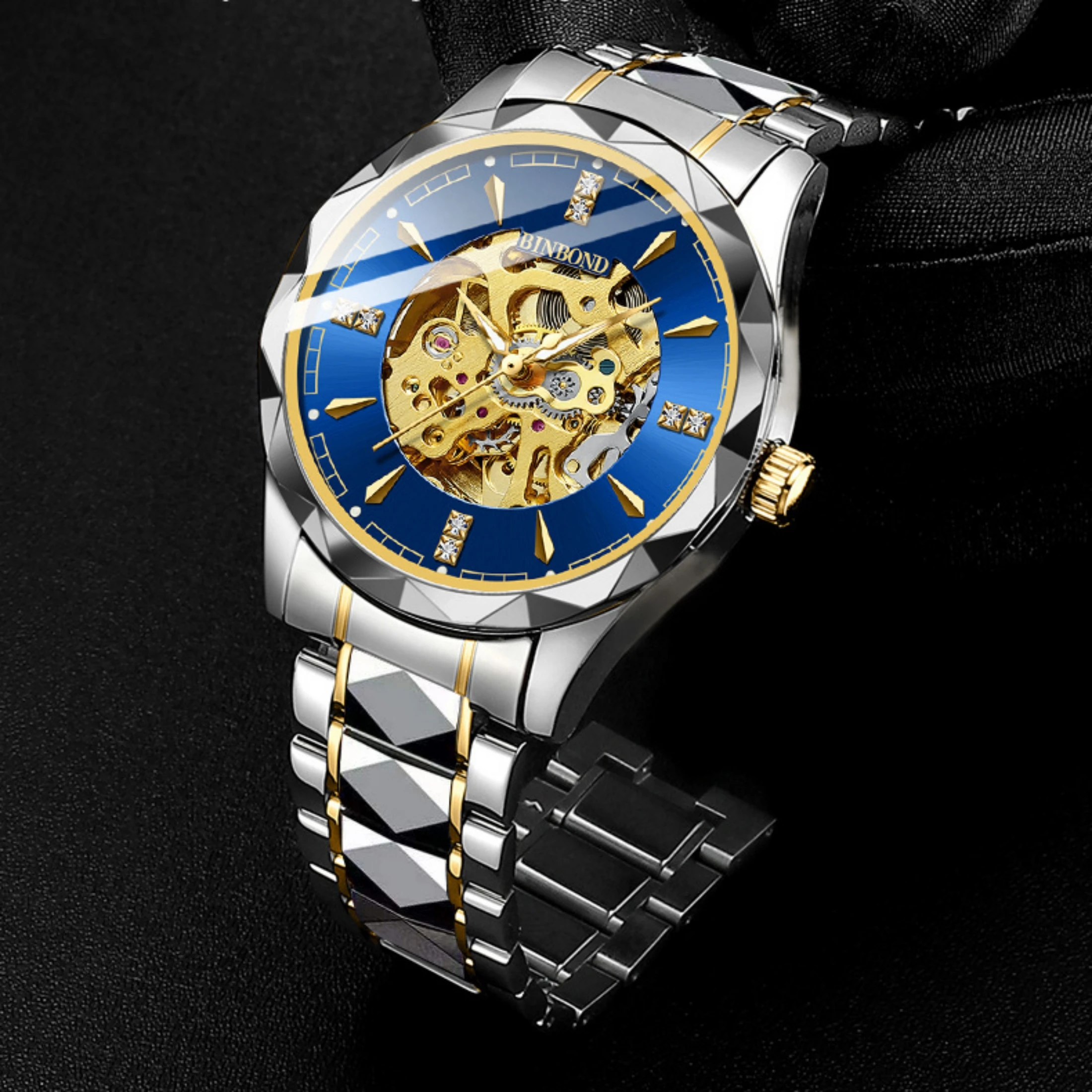 

Men's Watches Automatic Mechanical Business Wristwatch Waterproof Stainless Steel Strap Watch for Man Skeleton Calendar 5059