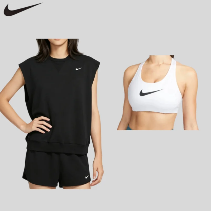 

Nike 2Pcs Elastic Sports Bra Sleeveless Top Womens Casual Basketball Fitness KitHJ4202-010+548556-100