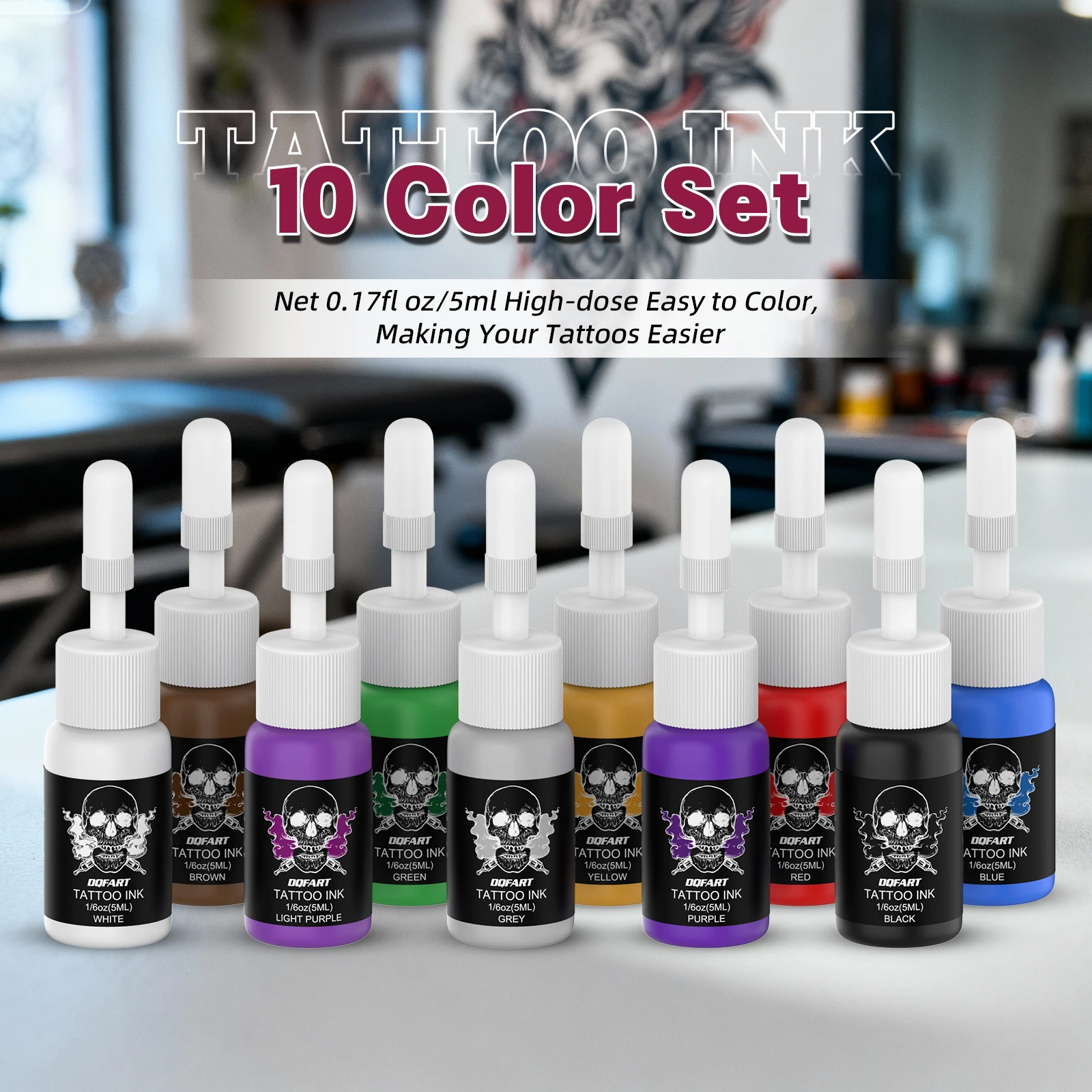 Tinta de Tatuaje Profesional DQFAERT de 5 ml, Pigmento para Tatuaje, Kit de Tinta para Tatuaje, Herramientas para Artistas del Tatuaje, Suministros para Tatuaje, Accesorios para Tatuaje
